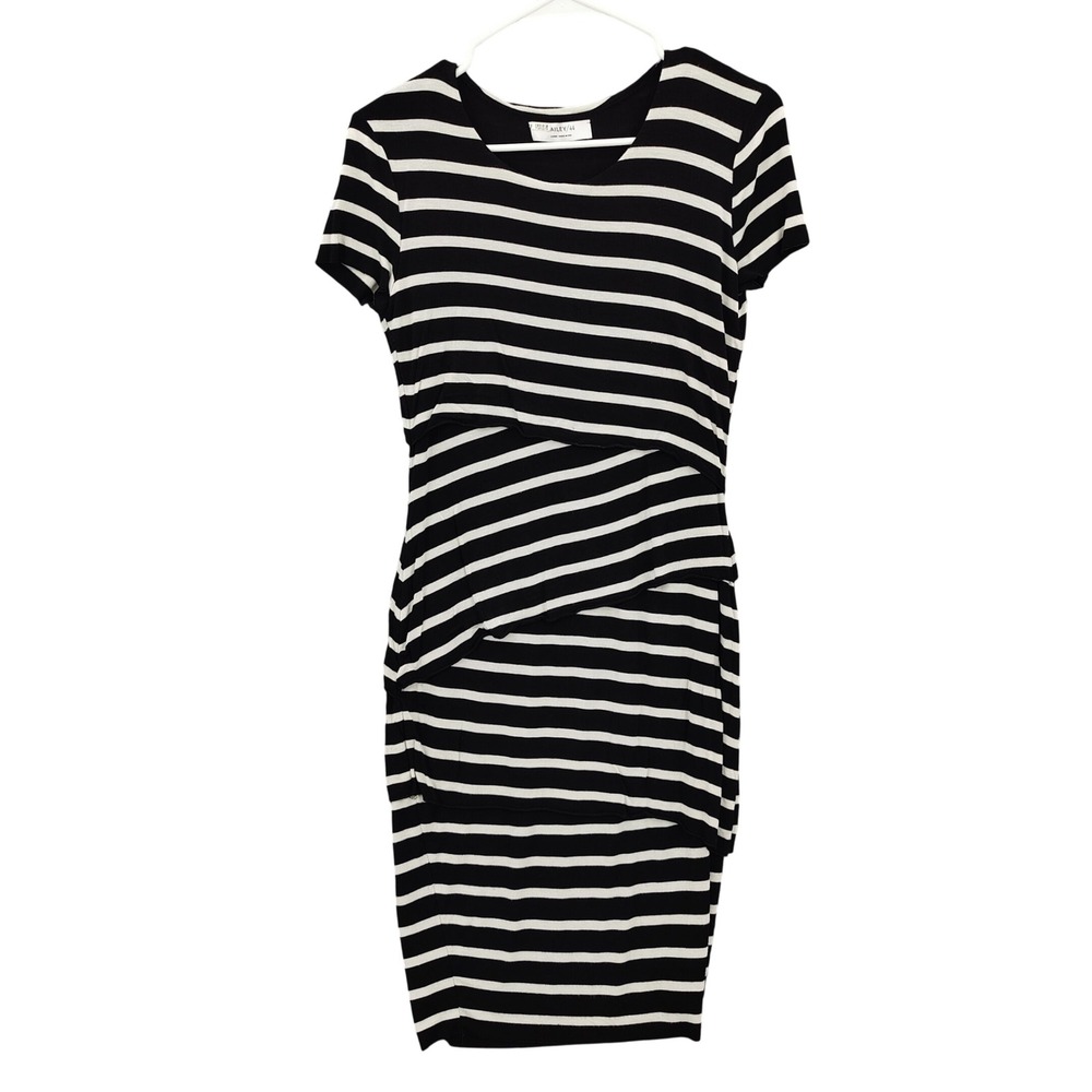 Bailey 44 Womens Modern Nautical Striped Layered Bodycon Dress Large Black White